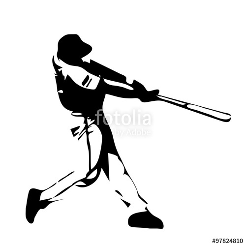 500x500 Baseball Player Swinging Bat. Vector Silhouette Stock Image