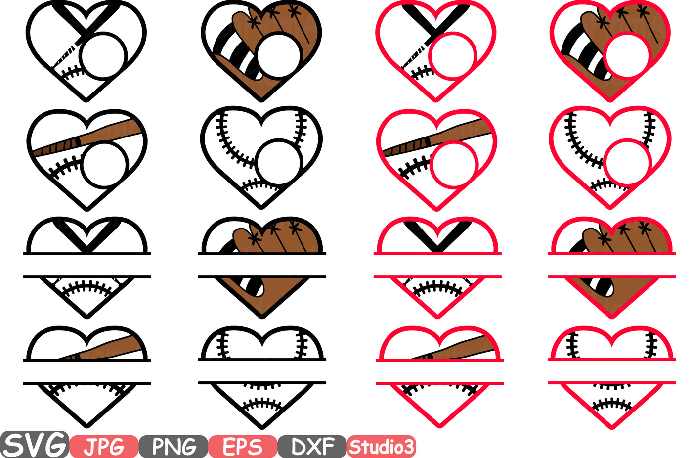 1400x926 Baseball Heart Split Amp Circle Silhouette Svg Cutting Files Digital