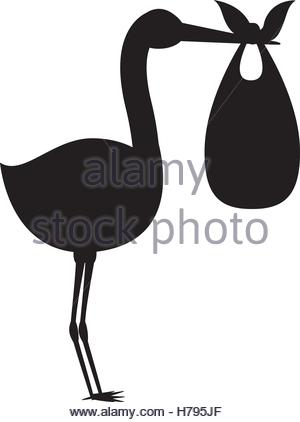300x422 Silhouette Of Stork Holding A Baby Basket Icon Over White