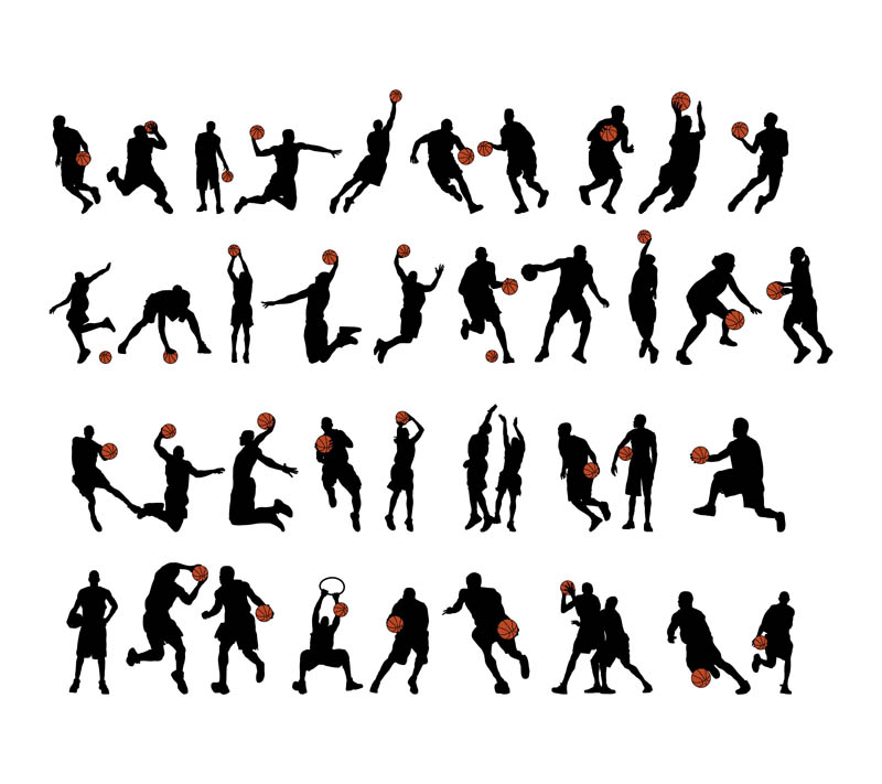 800x711 Basketball Players Silhouettes Vector Set