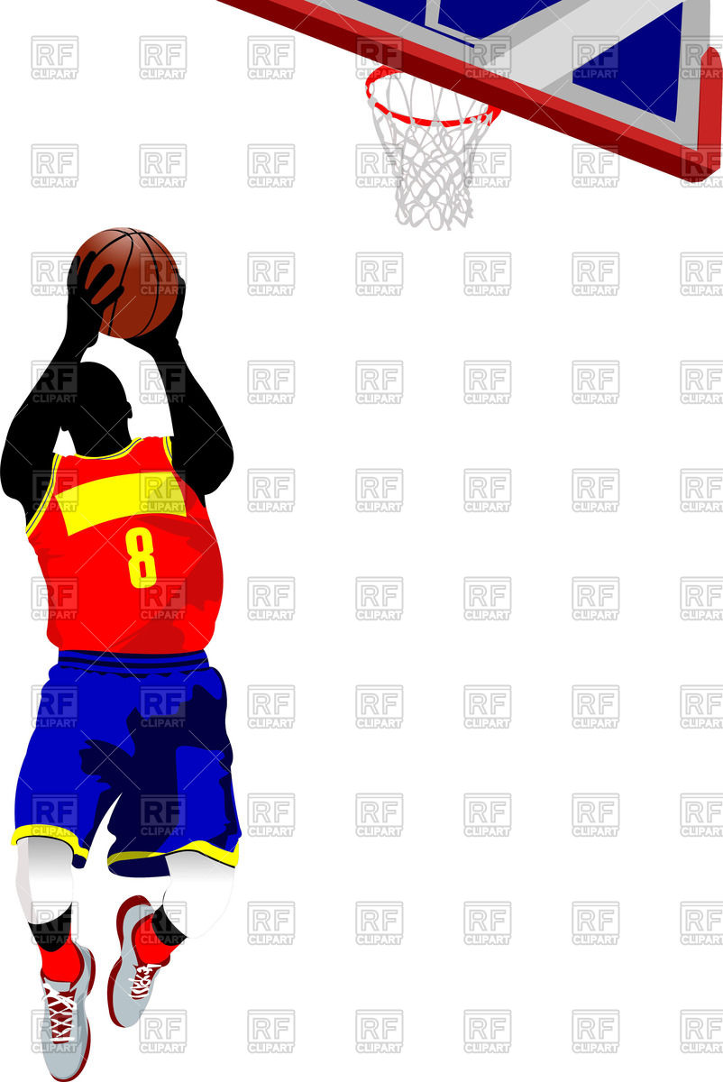 802x1200 Silhouette Of Basketball Player Jumping With Ball To A Basket