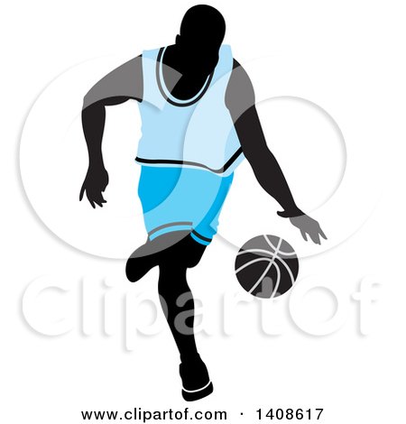 450x470 Clipart Of A Black Silhouetted Male Basketball Player In A Green