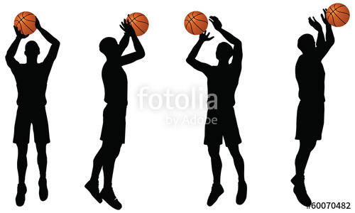 500x300 Basketball Players Silhouette Collection In Shoot Position Stock