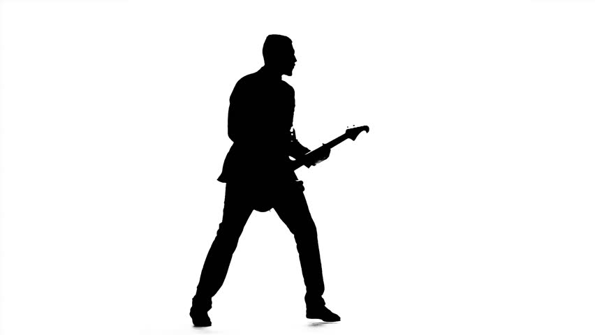 852x480 Man Guitarist Playing On Strings, Jumping. Alpha Channel. Slow