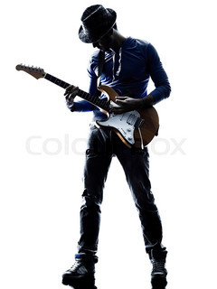 240x320 Playing Guitarist Silhouette On Abstract Color Background Stock