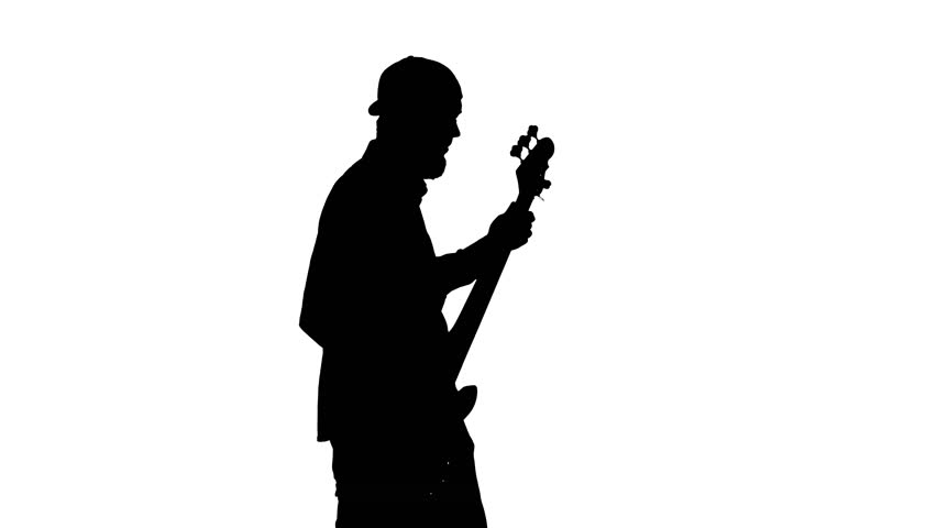 852x480 Silhouette Of Musician With Bass Guitar Stock Footage Video