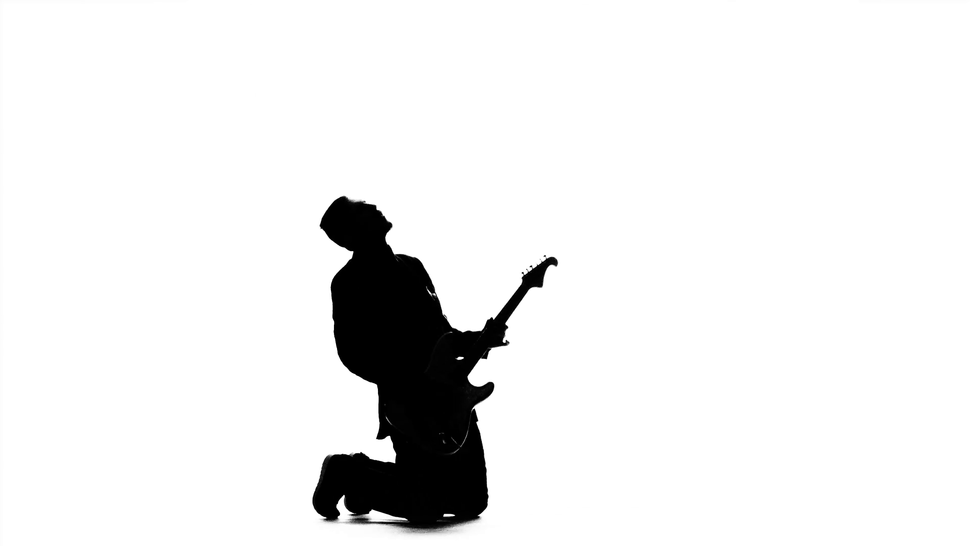 1920x1080 Musician Playing On Electric Bass Guitar On His Knees. Silhouette