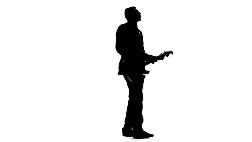 852x480 Man Musician With Bass Guitar. Silhouette. Slow Motion Stock