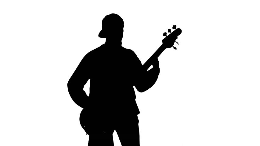 852x480 Silhouette Of Musician With Bass Guitar Stock Footage Video