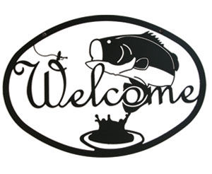 300x246 Wrought Iron Bass Silhouette Medium Metal Hanging Welcome Sign
