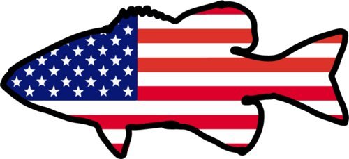 500x229 Bass Decal American Flag Bass Fishing Vinyl Sticker Fishing