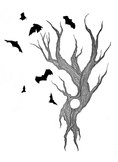 465x640 Tree And Bats Tattoo Design Tattoo Designs, Bats And Doodles