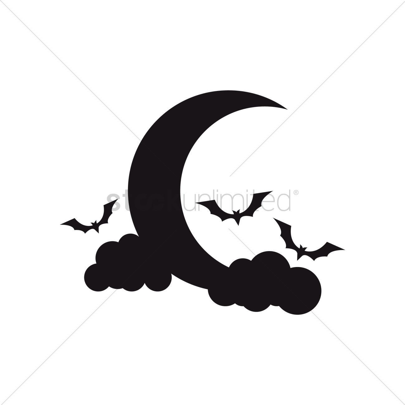 1300x1300 Moon With Flying Bats Vector Image