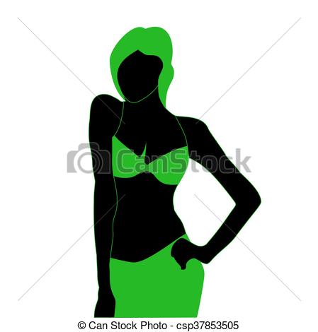 449x470 Silhouette Of Young Model Girl In Beach Green Dress. Green