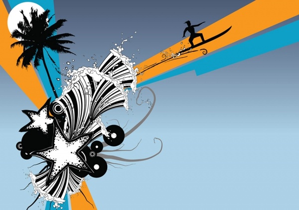 600x423 Beach Surf Graphics Free Vector In Adobe Illustrator Ai ( Ai