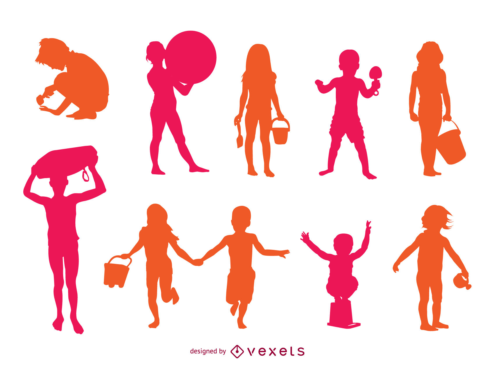 1701x1252 Children Beach Playing Silhouette Set