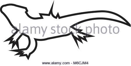450x227 Bearded Dragon Silhouette Outline On White Background Stock Vector
