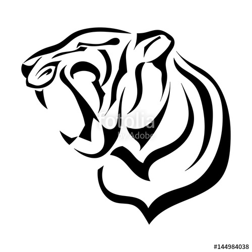 500x500 Silhouette Of Tiger, Angry Beast Bares Its Fangs. Vector