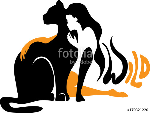 500x377 Beautiful Girl With A Panther. Wild Woman Concept Stock Image