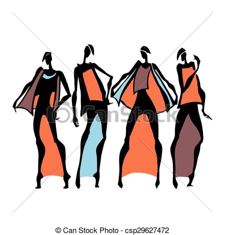 450x470 Beautiful Woman Silhouette. Hand Drawn Fashion Illustration