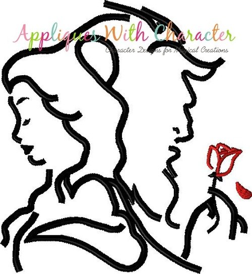 500x543 Beauty And The Beast Silhouette With Rose Embroidery Design