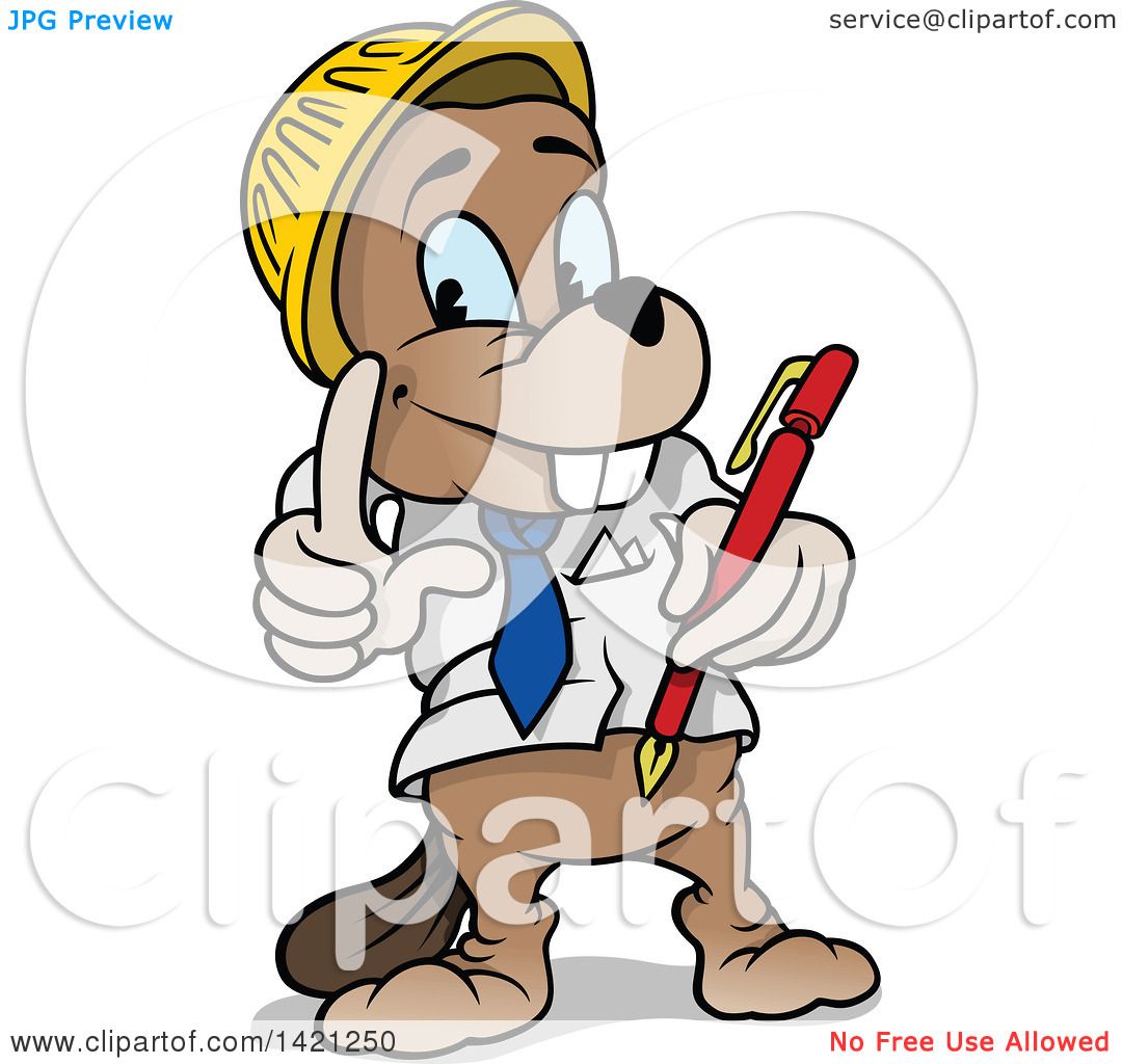 1080x1024 Clipart Of A Cartoon Builder Beaver Holding A Pen