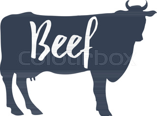 320x238 Trendy Illustration With Red Cow Silhouette And Words Beef, Fresh