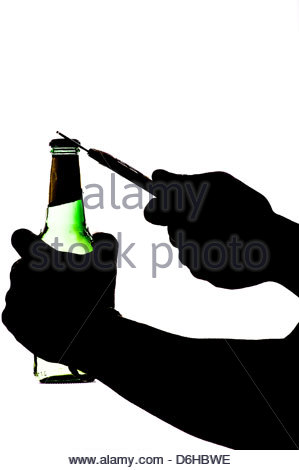 299x470 Silhouette Of A Hand Holding And Opening Beer Stock Photo