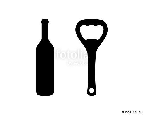 500x400 Beer Bottle And Bottle Opener Sign Symbol Silhouette Vector Stock