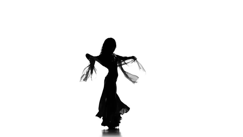 852x480 Exotic Belly Dancer Girl Dance With Two Wings On White, Silhouette