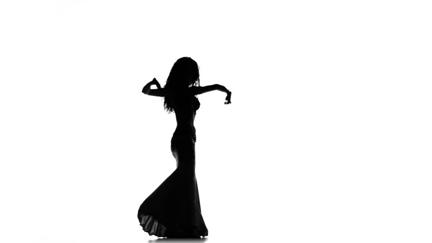 852x480 Exotic Belly Dancer Woman Starts Dance On White, Silhouette Stock