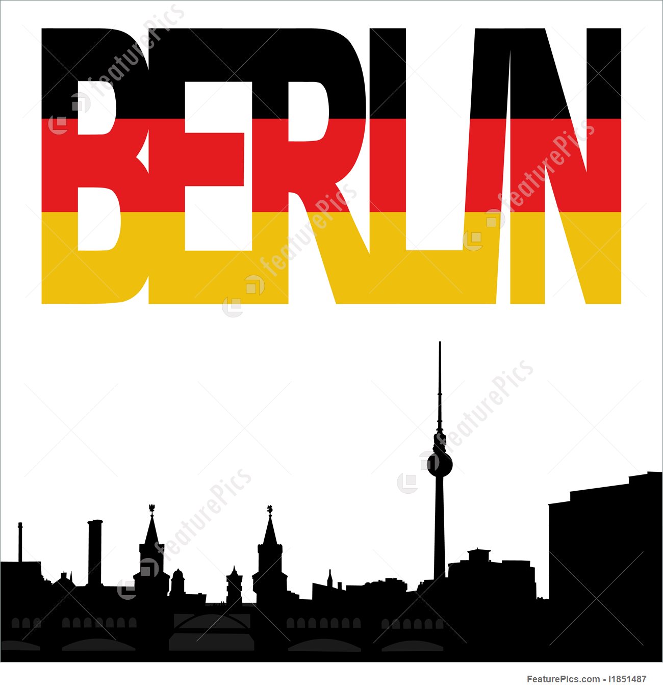 1300x1360 Illustration Of Berlin Skyline With Flag Text