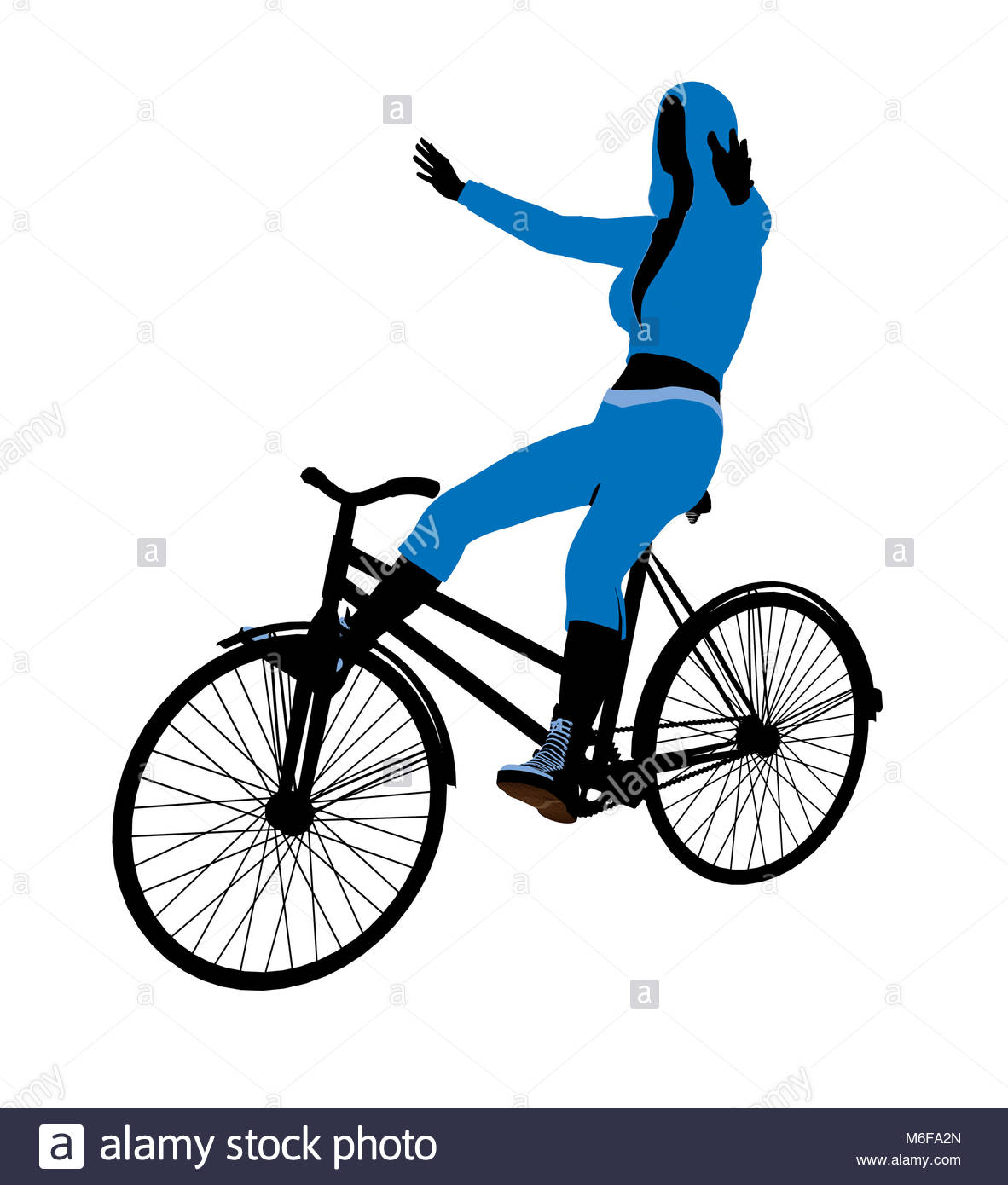 1182x1390 Female Bicycle Rider Silhouette In A Blue Outfit On A White Stock