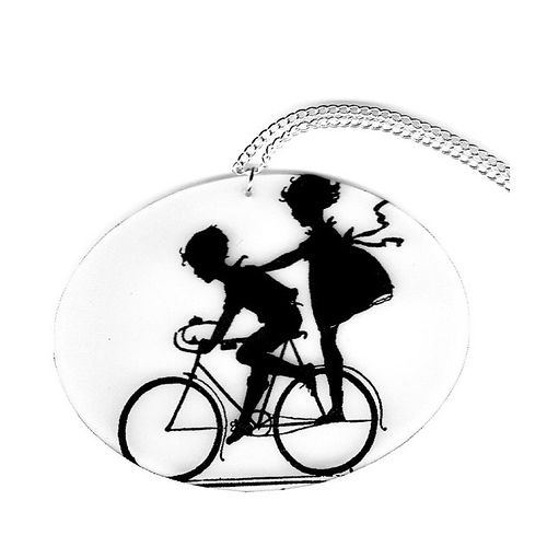 500x500 Vignette Silhouette Bicycle Riding Necklace So Very Cute!