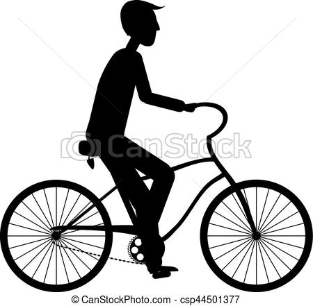 450x441 Silhouette Young Man Riding Bicycle. Vectors Illustration