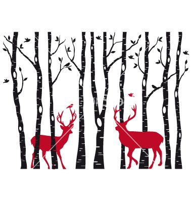 380x400 Birch Tree Forest With Deers Vector 1092822
