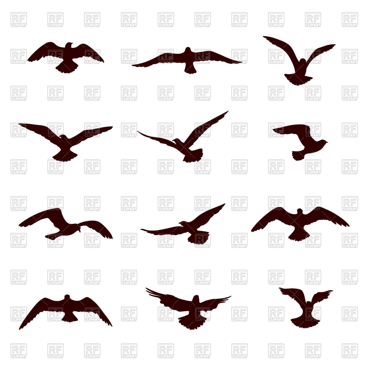1200x1200 Bird Flying Silhouette Set Royalty Free Vector Clip Art Image