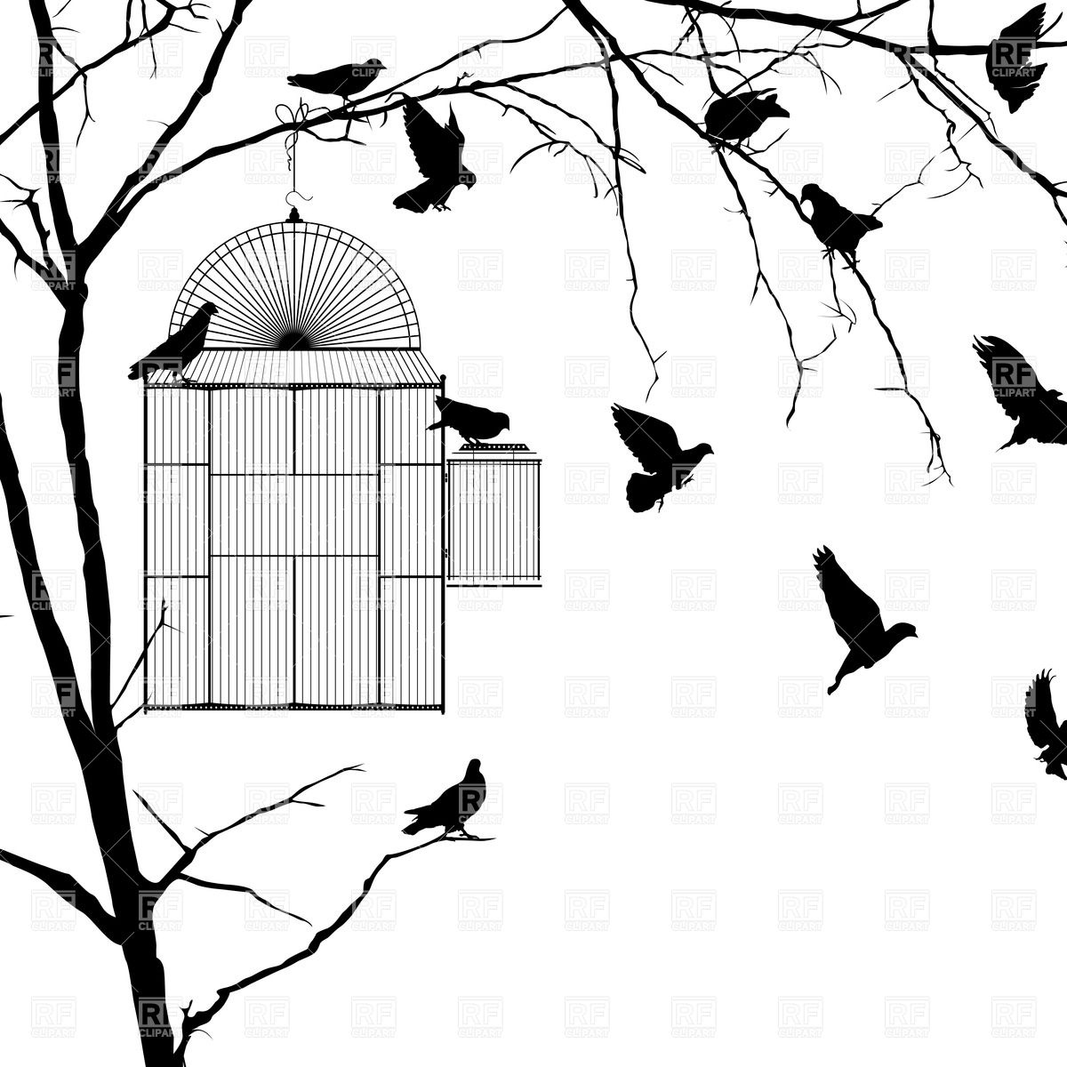 1200x1200 Birdcage And Silhouettes Of Birds Royalty Free Vector Clip Art