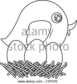 300x328 Monochrome Silhouette Of Birds And Nest In Tree Branch Stock