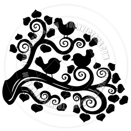 460x460 Cartoon Stylized Branch Silhouette With Birds By Clairev Toon