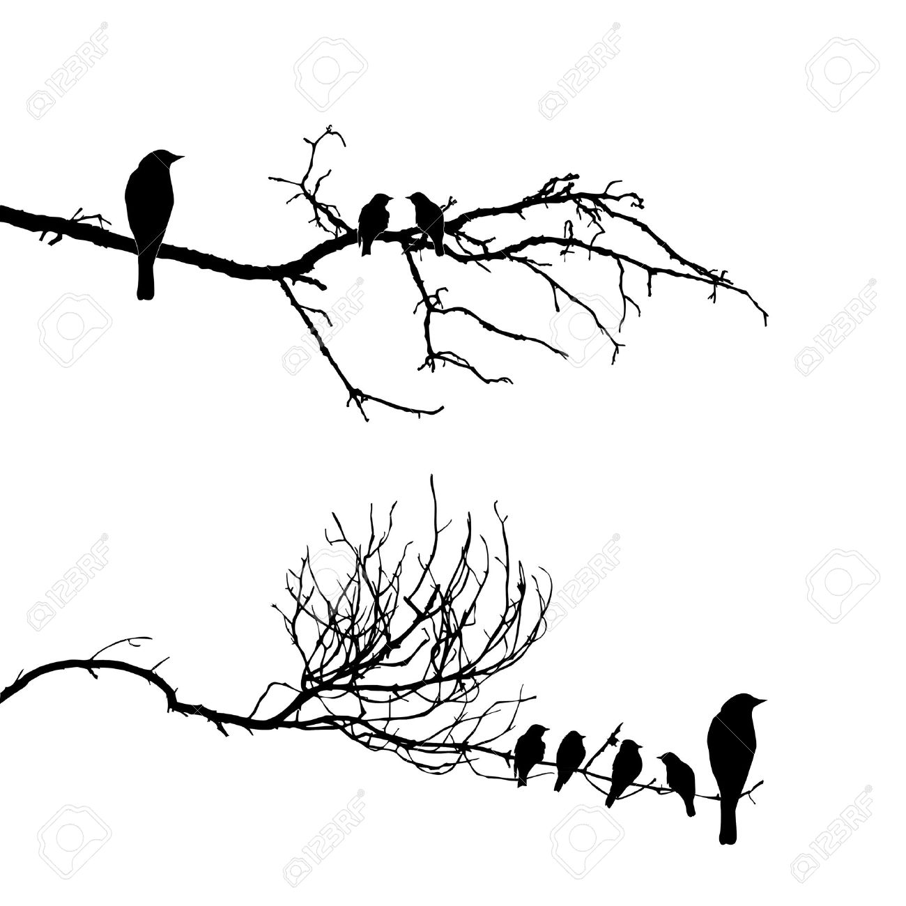 Birds On Branch Silhouette at GetDrawings | Free download