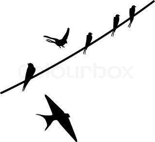 320x293 Vector Silhouette Of The Birds Of The Waxwings On Wire Stock