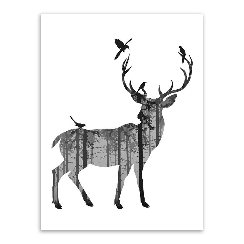 1000x1000 Vintage Black Amp White Deer Silhouette Poster
