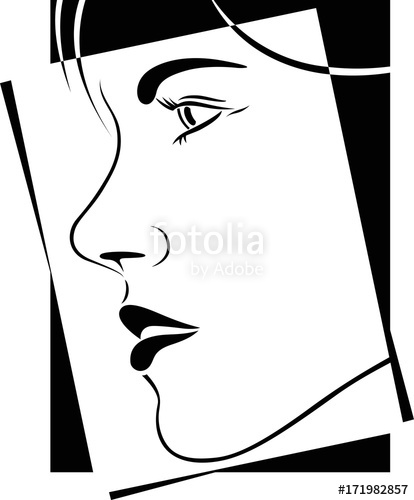 414x500 Face Profile View. Elegant Silhouette Outline. Black And White