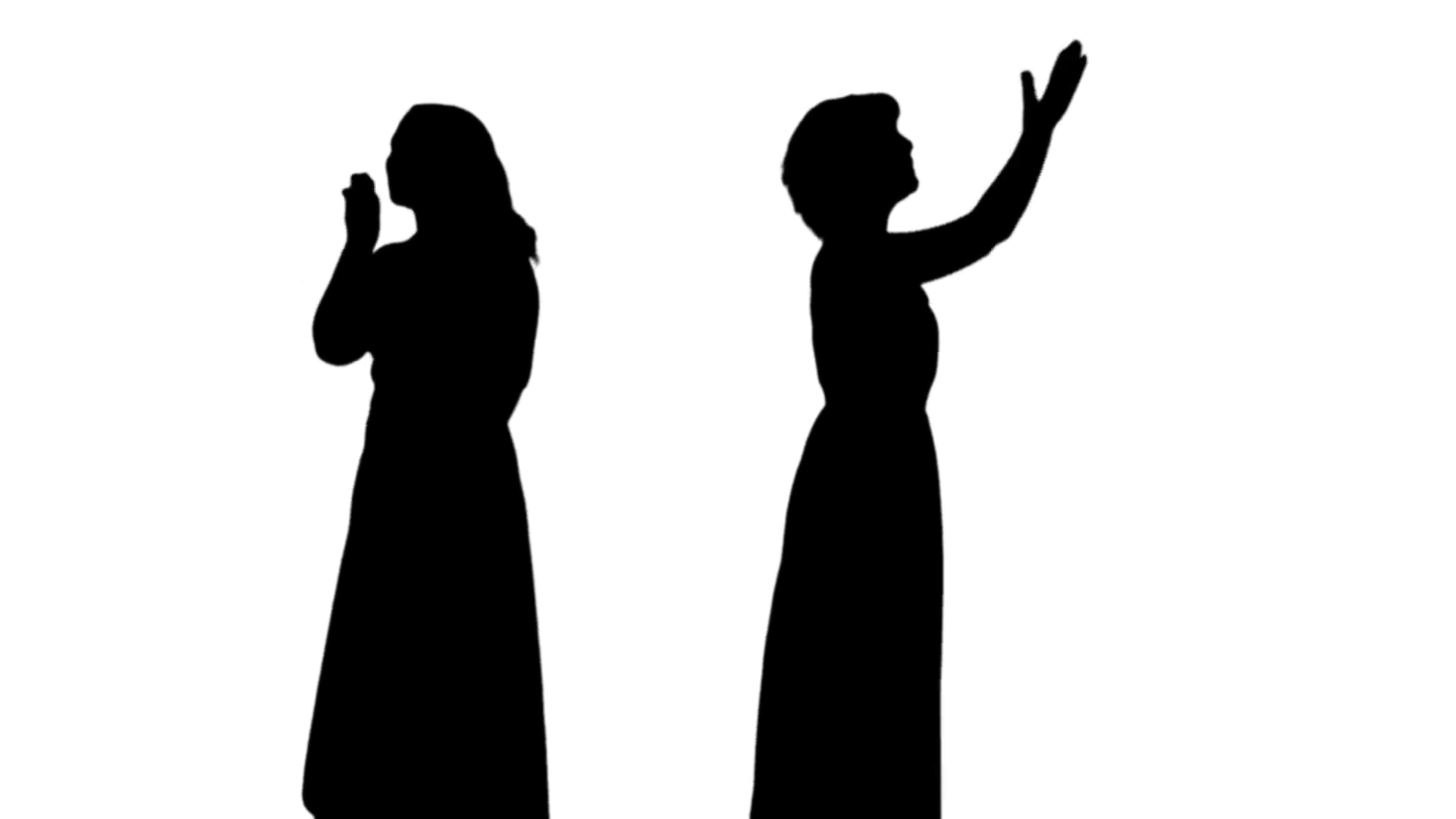 1920x1080 Silhouette Of Two Woman Waving Their Hands To The Audience