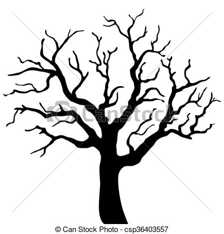 450x470 Tree Black Silhouette Isolated On White Background. Vector