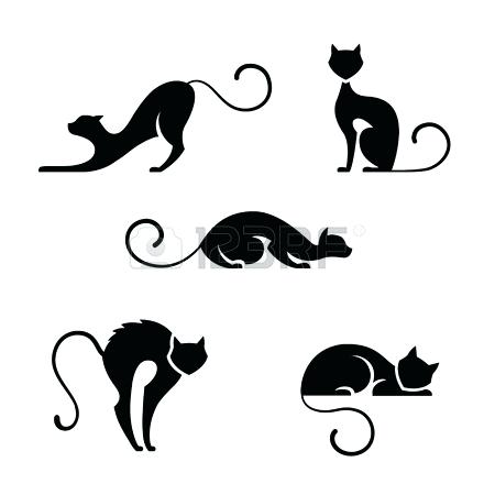 450x450 Cat Outlines Set Of Five Black Cat Silhouette Symbols On White