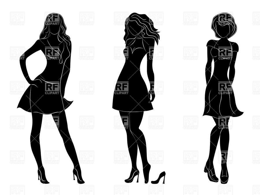 900x675 Black Silhouettes Of Slim Women In Different Dresses Royalty Free