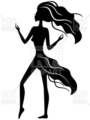 300x400 Graceful Girl With Waving Hair And Dress, Black Silhouette Royalty