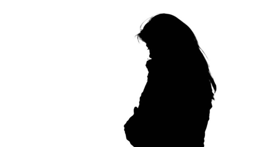 852x480 Woman Shivering In Black Silhouette On White Background Stock